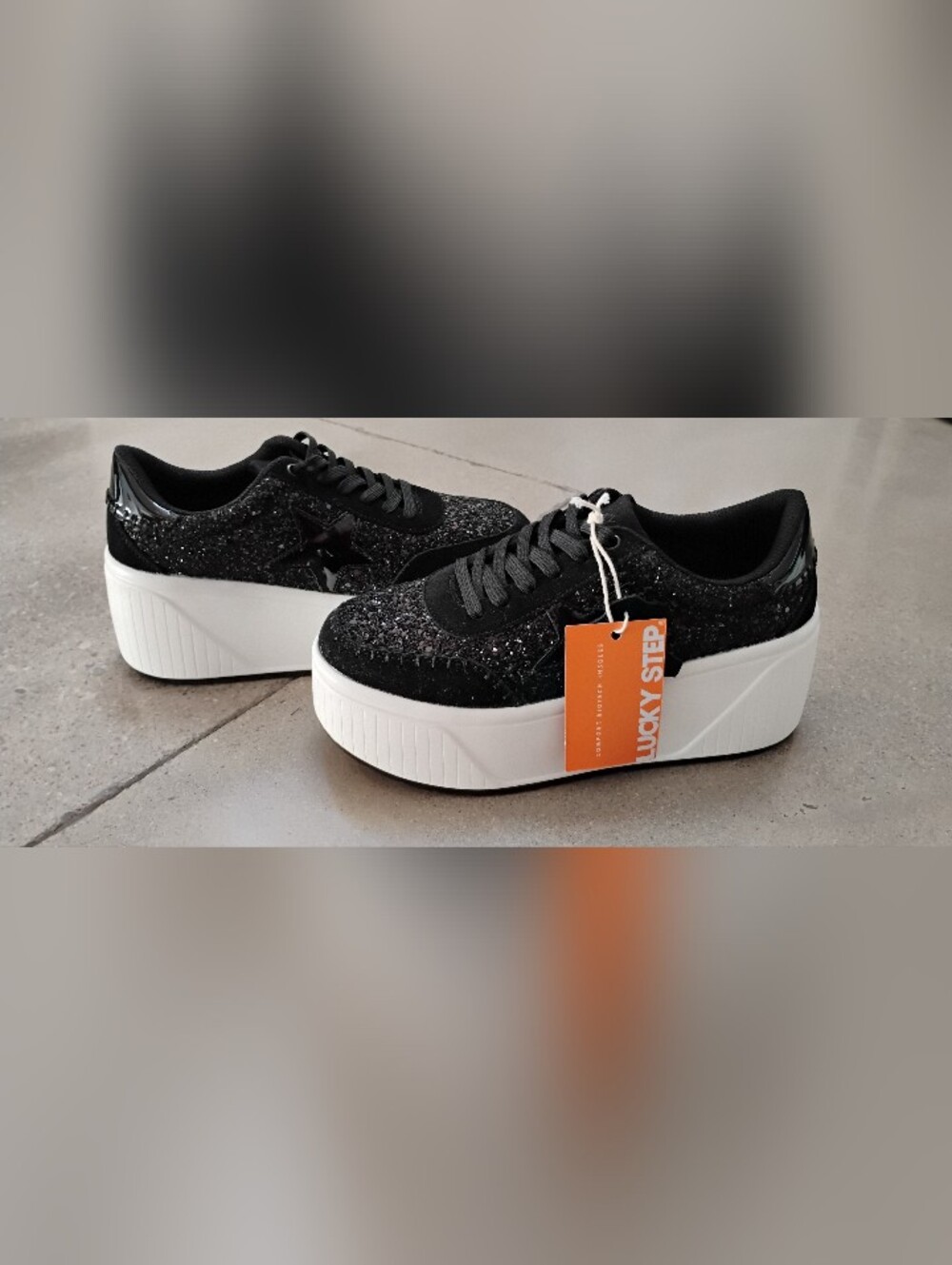 Lucky Step Black Glitter Platform Sneakers for Women - Picture 12 of 13